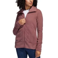 Adidas Women's Polar Fleece Jacket -Golf World Shop adidas fw22 womens polar fleece jacket quiet crimson front itempicture