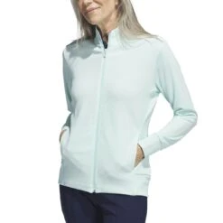 Adidas Women's Textured Full Zip Jacket -Golf World Shop adidas fw23 womens textured full zip jacket semi flash aqua model itempicture