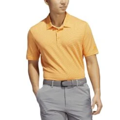 Adidas Ottoman Stripe Polo -Golf World Shop adidas ottoman stripe polo orange rush pulse amber model front itempicture