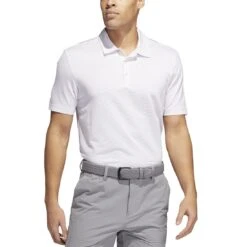 Adidas Ottoman Stripe Polo -Golf World Shop adidas ottoman stripe polo white almost pink model front itempicture