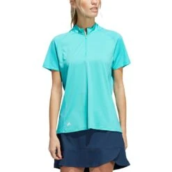 Adidas Women's Short Sleeve Mock Neck Polo -Golf World Shop adidas ss22 womens short sleeve mock neck polo semi mint rush itempicture