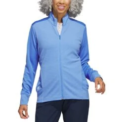 Adidas Women's Textured Full Zip Jacket -Golf World Shop adidas ss23 womens textured full zip jacket blue fusion model itempicture