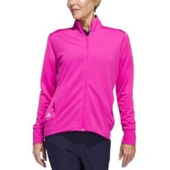 Adidas Women's Textured Full Zip Jacket -Golf World Shop adidas ss23 womens textured full zip jacket lucid fuchsia model itempicture