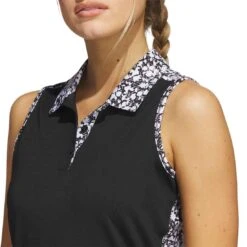 Adidas Women's Ultimate365 Printed Sleeveless Polo -Golf World Shop adidas ss23 womens ultimate365 printed sleeveless polo black detail itempicture