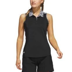 Adidas Women's Ultimate365 Printed Sleeveless Polo -Golf World Shop adidas ss23 womens ultimate365 printed sleeveless polo black itempicture