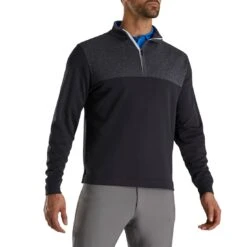 FootJoy Heather Yoke Half Zip Pullover -Golf World Shop footjoy heather yoke half zip pullover black front itempicture
