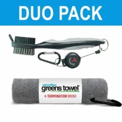 Clip Wipes Greens Towel Plus Terminator Brush -Golf World Shop golf accessories clip wipes greens towel plus terminator brush silver itempicture