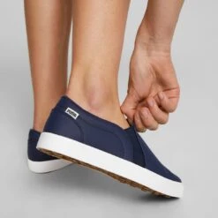 Puma Women's Tustin Fusion Slip-On Golf Shoes Navy Blazer/Quiet Shade -Golf World Shop puma womens laguna tustin slipon navy blazer qt shade 376783 03 mod3 itempicture
