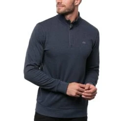 TravisMathew Cloud Quarter Zip 2.0 -Golf World Shop travismathew cloud quarter zip 2 0 heather blue front itempicture