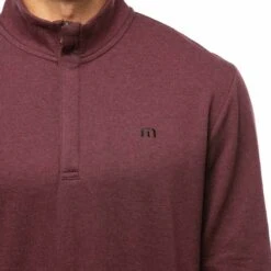 TravisMathew Cloud Quarter Zip 2.0 -Golf World Shop travismathew cloud quarter zip 2 0 heather dark red logo itempicture