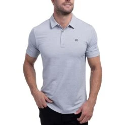 TravisMathew The Heater Polo -Golf World Shop travismathew the heater polo heather microchip front itempicture