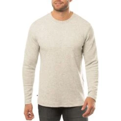 TravisMathew Cloud Waffle Crew -Golf World Shop travismathew waffle cloud crew heather light grey front itempicture